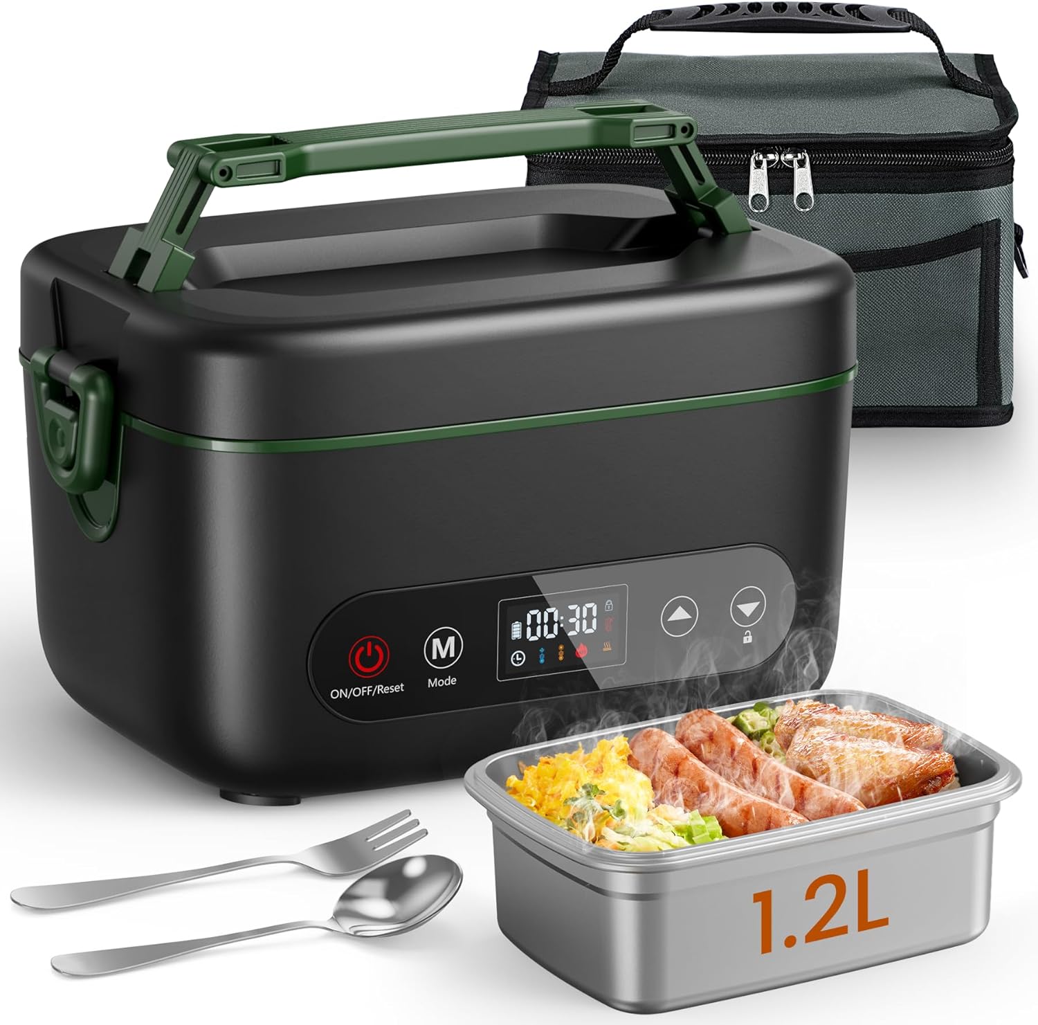 Cordless Electric Lunch Box, 1.2L Battery Powered Heated Lunch Box – 100W, 24000mAh Rechargeable Portable Self-Heating Food Warmer with 5-Sided Automatic Heating for Outdoors, Truck, Office, BPA-Free