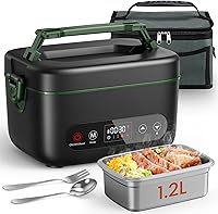 Vista 1 de Fiambrera eléctrica inalámbrica, 1.2 L, alimentada por batería, 100 W, 24000 mAh, recargable, portátil, calentador de alimentos autocalentable