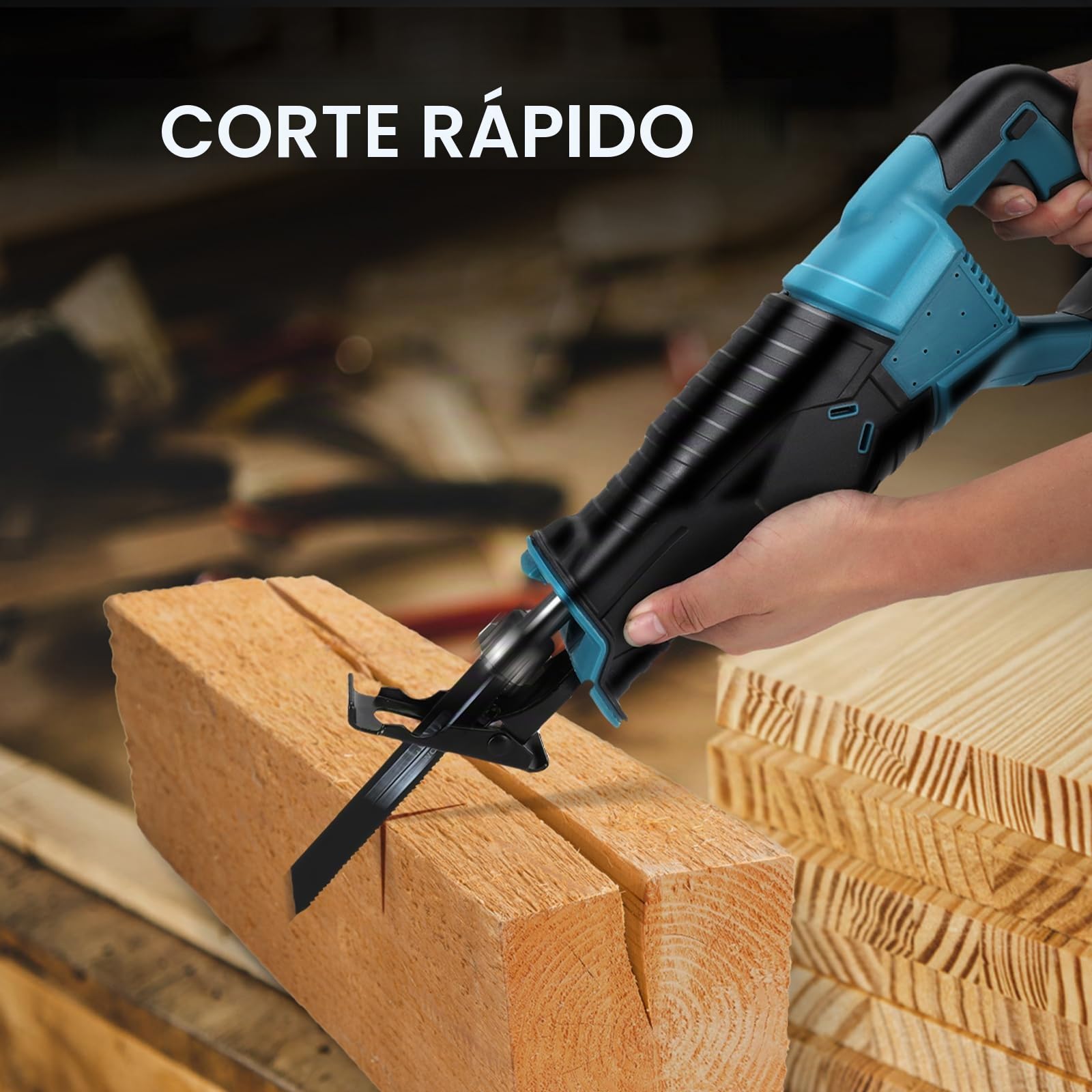 Sierra de sable sin cable compatible con batería Makita 18V, con 4 hojas de sierra, 3500 rpm, sierra eléctrica para madera con velocidad variable para cortar madera, metal y PVC (sin batería)