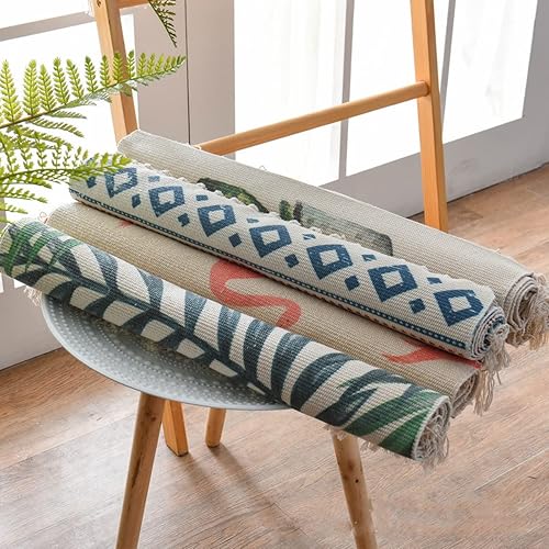 Miniatura 8 de HLOVME Alfombra bohemia de algodón tejida con borlas de 2 x 3 pies, lavable para interiores y exteriores, para sala de estar, dormitorio, cocina,