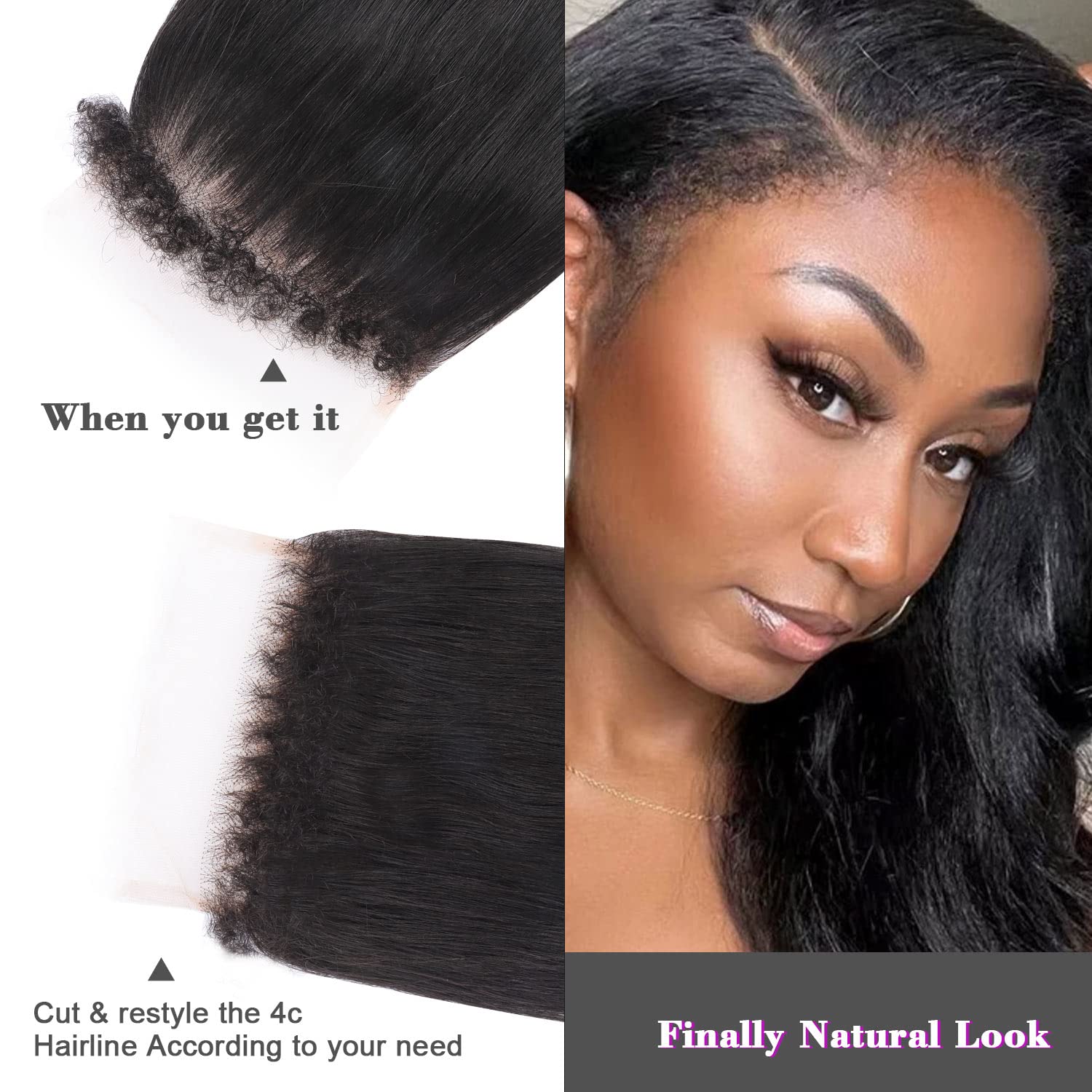 MYSHINYWIGS 5x5 HD Lace Closure Only, Skinmelt Hd Closure Natural Hairline with 4C Curly baby Hair Bleached Knots Straight Hd Closure Human hair 5x5 Invisible Knots Closure 16 Inch Natural Black 16 Inch