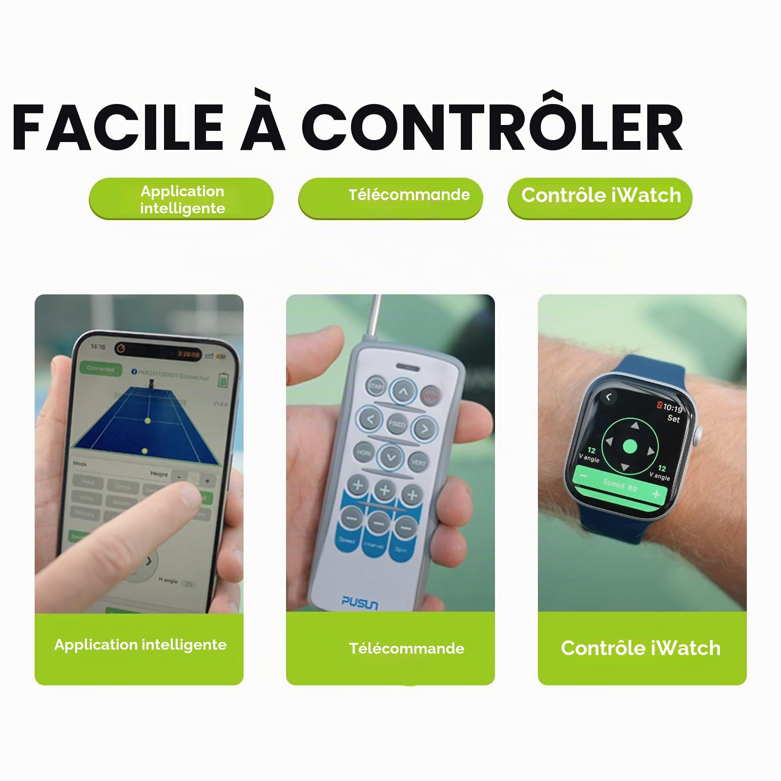 PUSUN Machine à Balles de Tennis, PT-Smart Pro Lanceur de Tennis de Padel pour Entraînement Professionnel, Exercice IA/Programmation/Aléatoire, Triple contrôle via App/iWatch/Télécommande, Capacité
