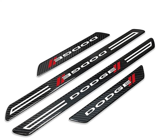 iPick Image Para Dodge Black Real Carbon Fiber Universal Car Door Sill Step Protector Kick Plates un juego de 4