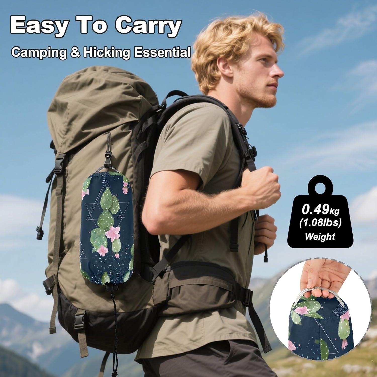 ALAZA Cactus Geometric Cacti Camping Hammocks Single or 2 Person 500 lbs Portable Parachute Travel Hammock w/Tree Straps for Hiking Backpacking Indoor Outdoor