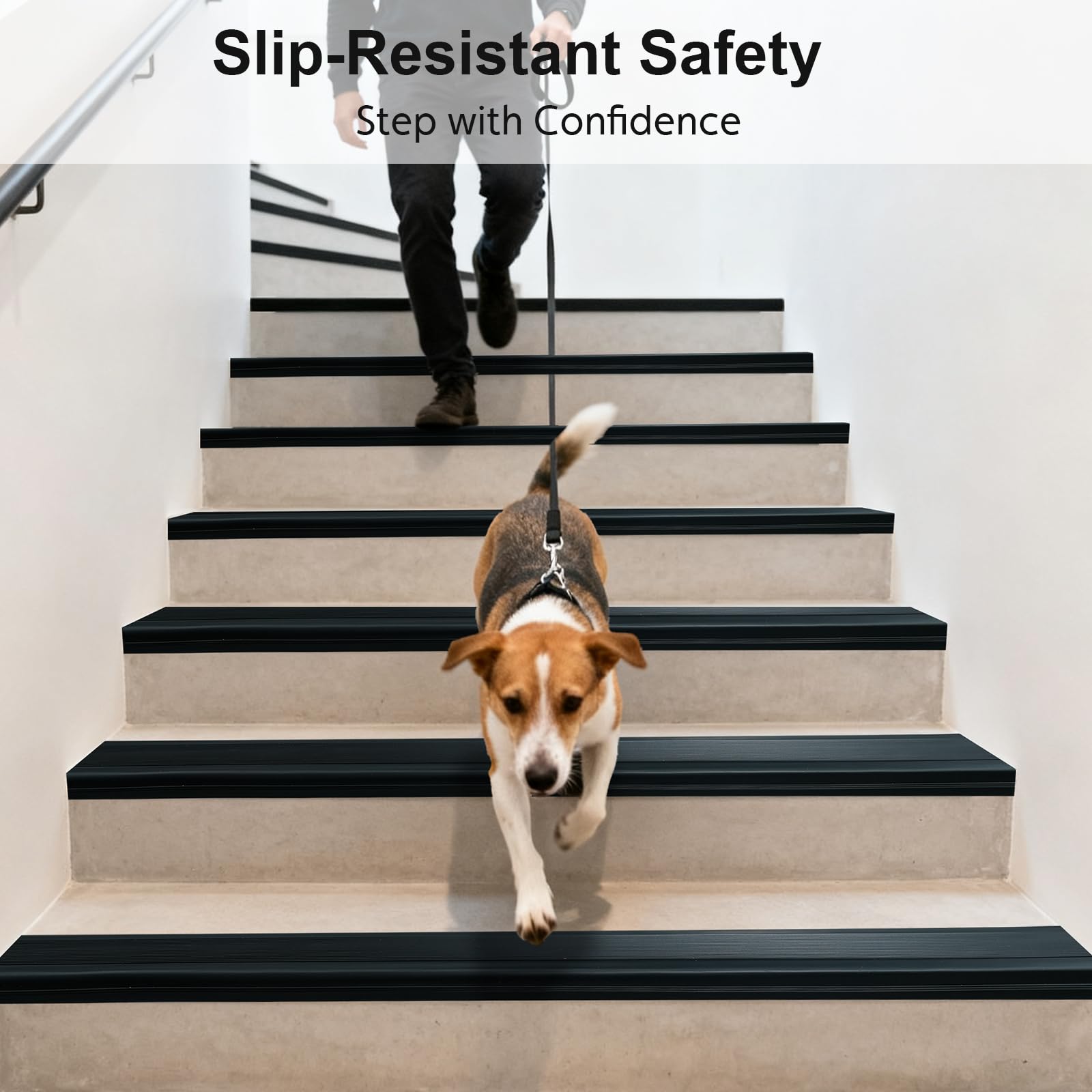 Protector de borde de escalera, 12 pies, autoadhesivo, negro, moldura de goma antideslizante para escalones de interior y exterior, protector impermeable en forma de L