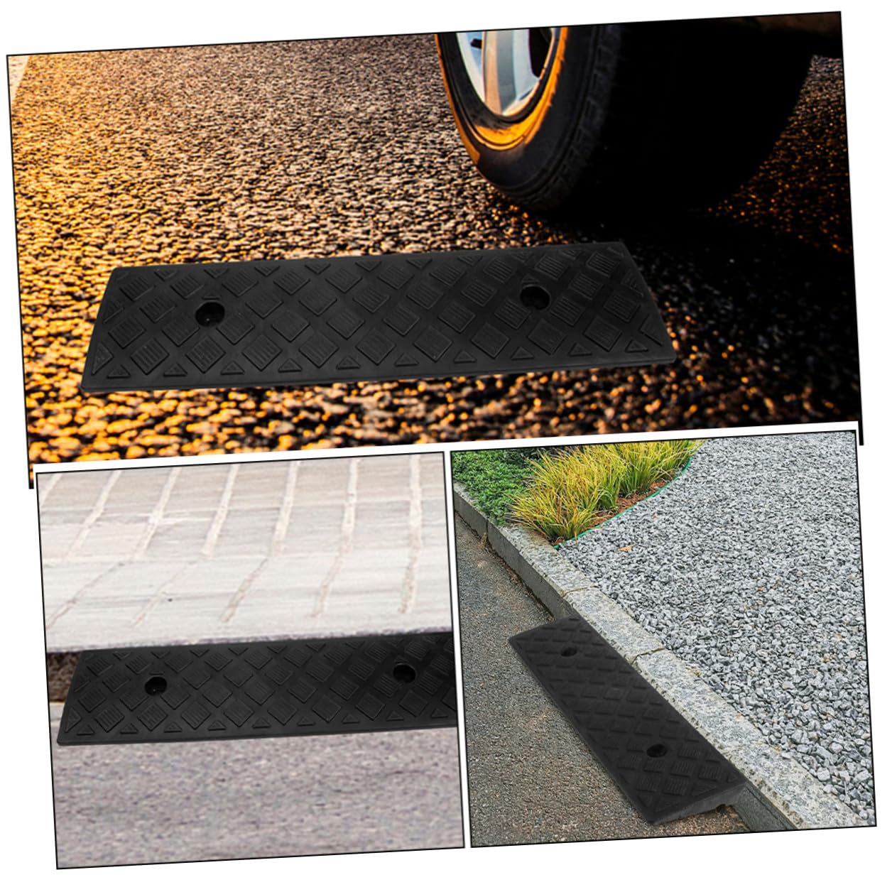 CALLARON Rampe De Seuil Antidérapante 2 Pièces 3 Cm Hauteur en Caoutchouc Et Plastique Épais pour Allée, Trottoir, Garage, Scooter Et Fauteuil Roulant, Accès Véhicule, Usage Intérieur Et Extérieur
