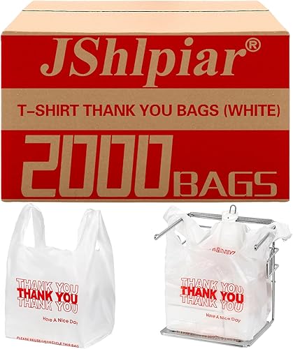 JShlpiar 2000 bolsas de plástico con asas, bolsas de comestibles blancas (11.5 x 6.5 x 21 pulgadas), bolsas de agradecimiento, bolsas para