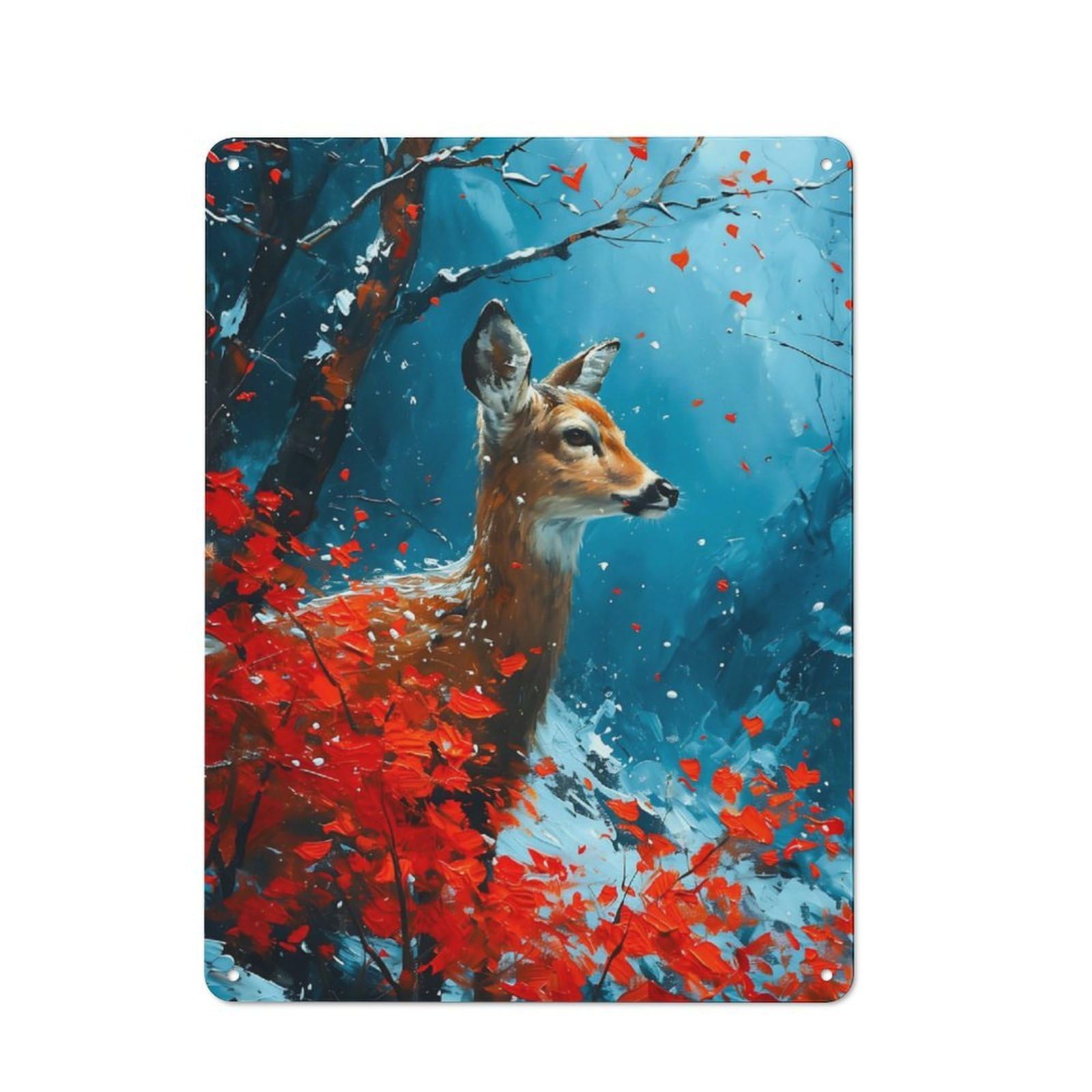 Junmoney Cold Deer In Cherry Tree Retro Tin Wall Plaque 40X30cm For Man Cave Or Games Room, For Games Room Collectors
