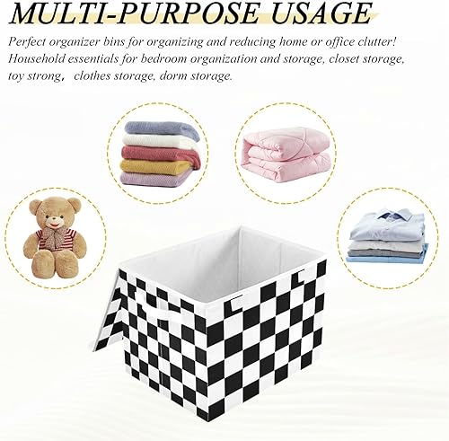 Miniatura 7 de RunningBear Contenedores de almacenamiento grandes a cuadros con tapa contenedores plegables de almacenamiento cubos de almacenamiento cestas de