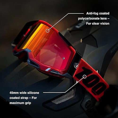 Miniatura 6 de 100% Accuri 2 Antiparras de motocross y ciclismo de montaña para adultos, neónrojo, lente transparente