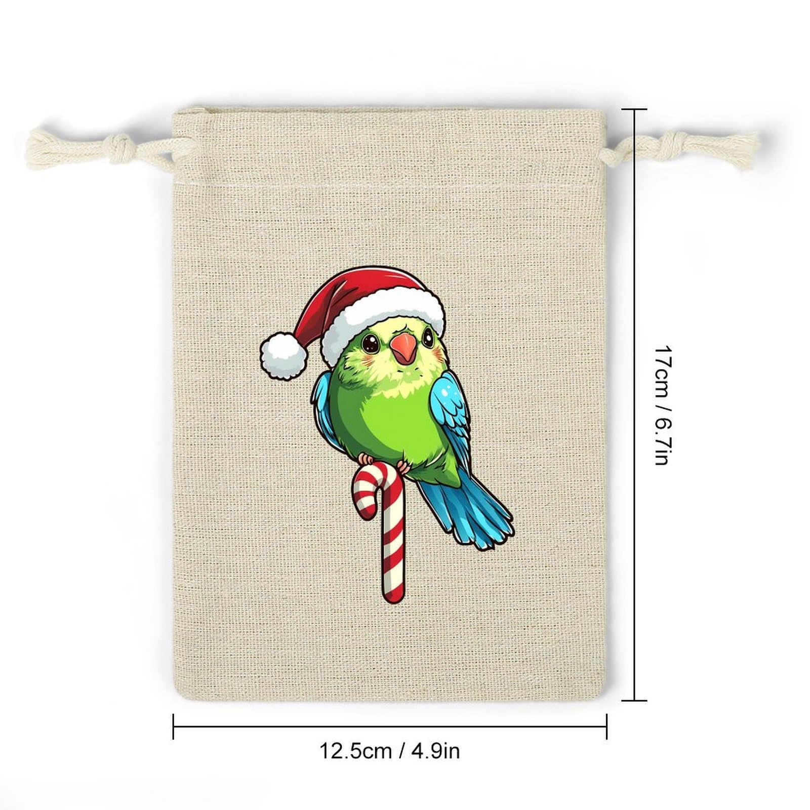 Green Budgie Santa Hat Candy Cane 8 Pack Small Gift Bags Cotton And Linen Drawstring Pockets Sachet Bag for Party Home Supplies