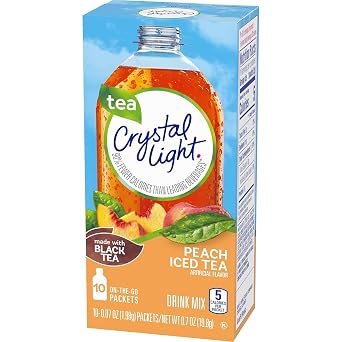 Crystal Light On-The-Go Drink Mix Packets, Zero Sugar Powdered Water Enhancer, Artificially Flavored Low Calorie Beverage Mix, Made with Black Tea, Peach Iced Tea, 0.07 Ounce Packets, 10 Count (Pack of 2)