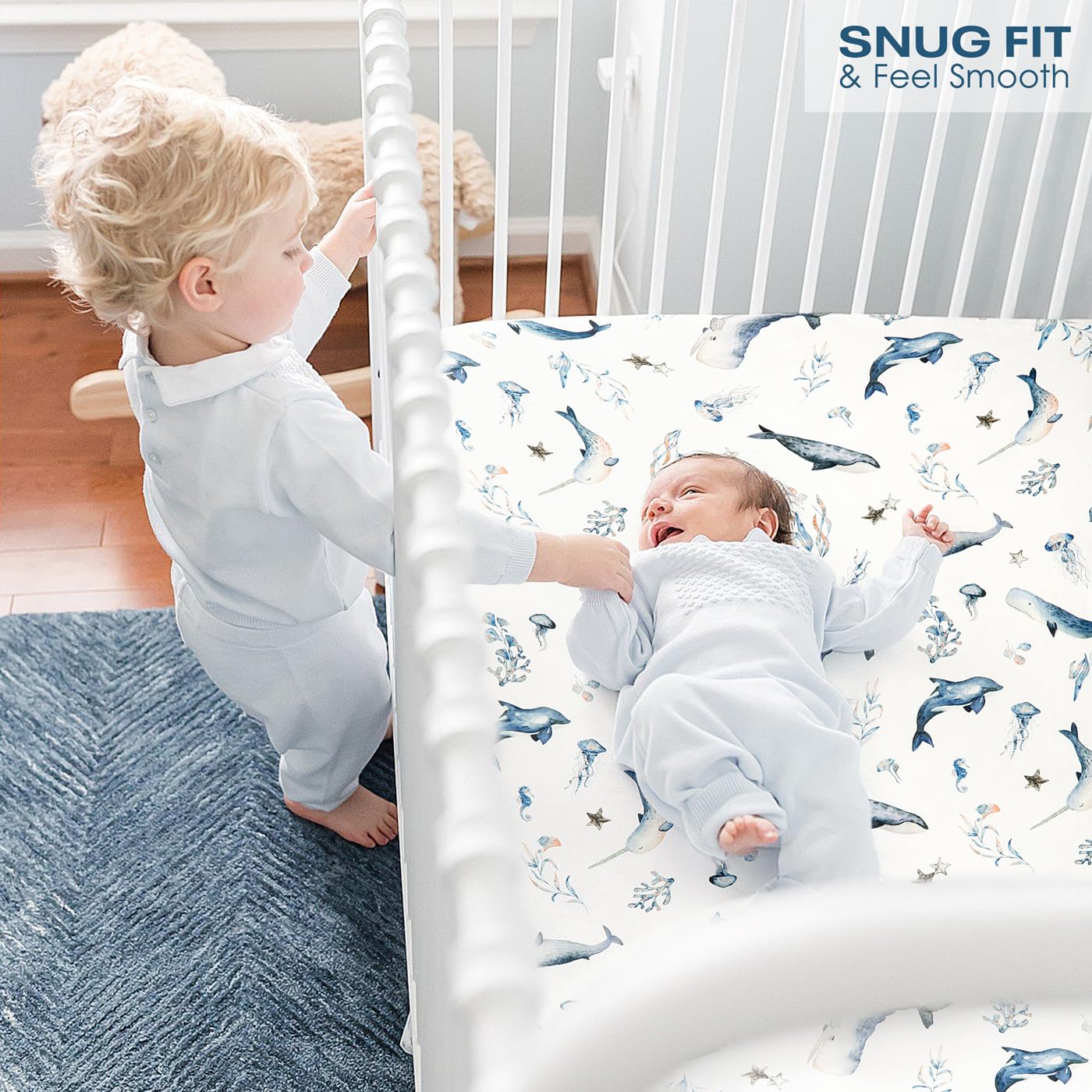 GRSSDER Stretch Ultra Soft Jersey Knit Fitted Crib Sheets Set 2 Pack, Universal Fit All Standard Crib Mattress Pads Safe and Snug, Crib Fitted Sheet with Deep Pocket, Original Design for Baby Boy - Image 3