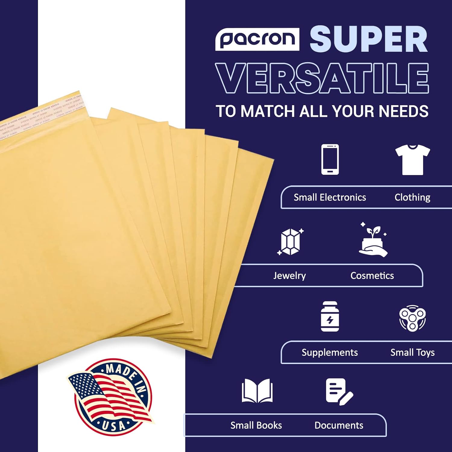 Kraft Bubble Mailers 100 Pack, 8.5 x 12 Inch Padded Shipping Envelopes, Yellow Mailing Envelopes for Documents & Packages, Durable & Lightweight, Made in USA