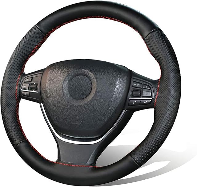 ZATOOTO Steering Wheel Cover Leather - Universal Size for DIY Steering Wheel Protector, Anti-slip & Soft, 14.5-15 inch, Red