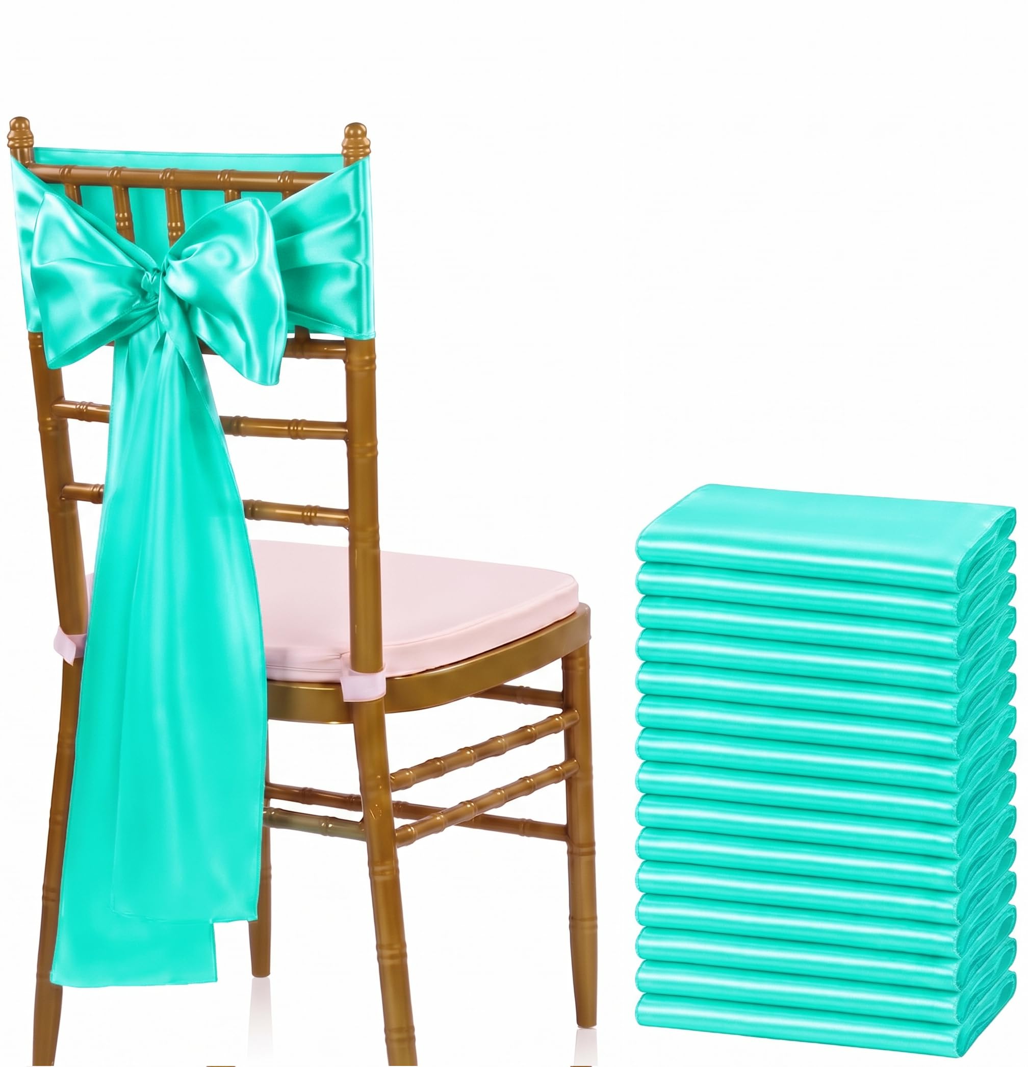 VDS Satin Chair Sashes Chair Cover Back Tie Sateen Bows Ribbon for Wedding Birthday Graduation Engagement Ceremony Event Party Banquet Venue Hotel All Dining Chair Decoration (50PC) (Sea Green)