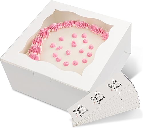 Cajas cuadradas para pasteles con ventana, paquete de 24 recipientes desechables para pasteles con calcomanías, cajas blancas para tartas de 10 x 10