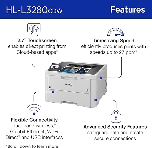 Miniatura 10 de Brother HL-L3280CDW Impresora digital inalámbrica compacta a color con salida de calidad láser, impresión dúplex, móvil y Ethernet  Incluye 4 meses
