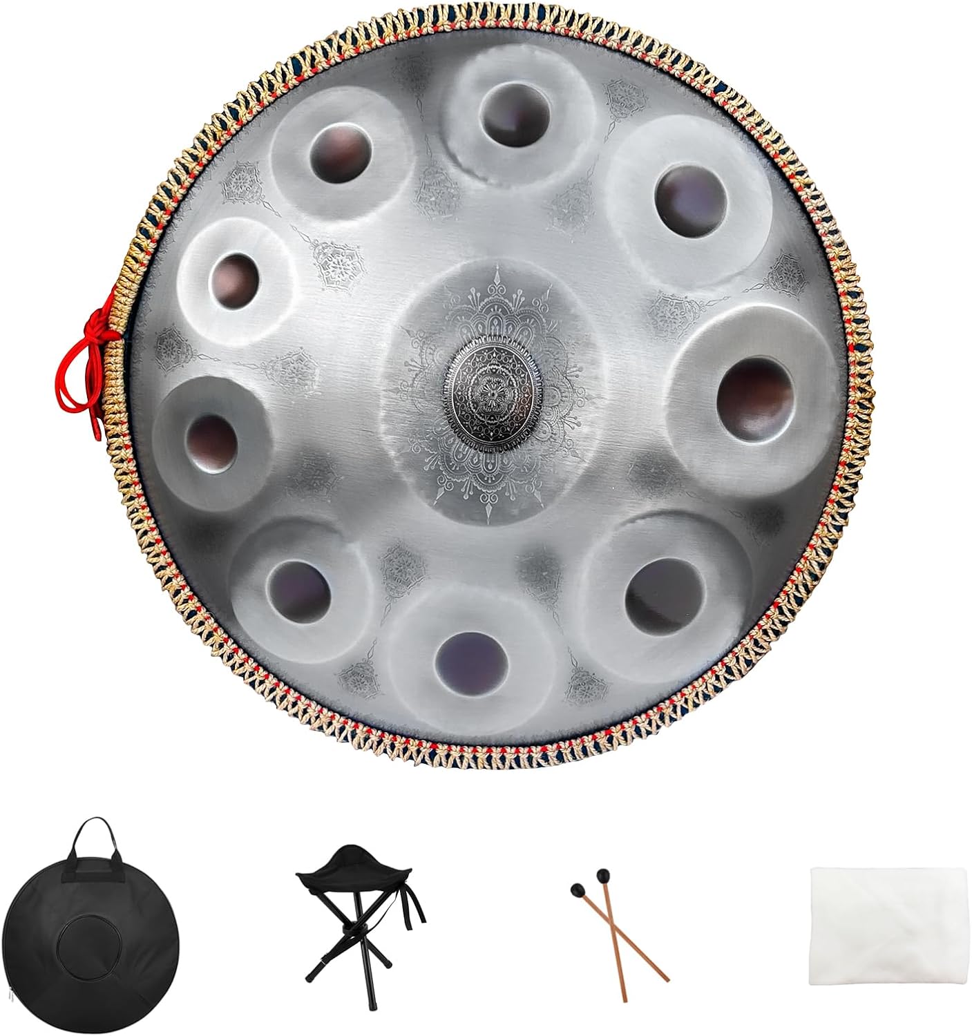 Handpan Drum,22inch 10 Sounds D Minor Silver Print Adult's