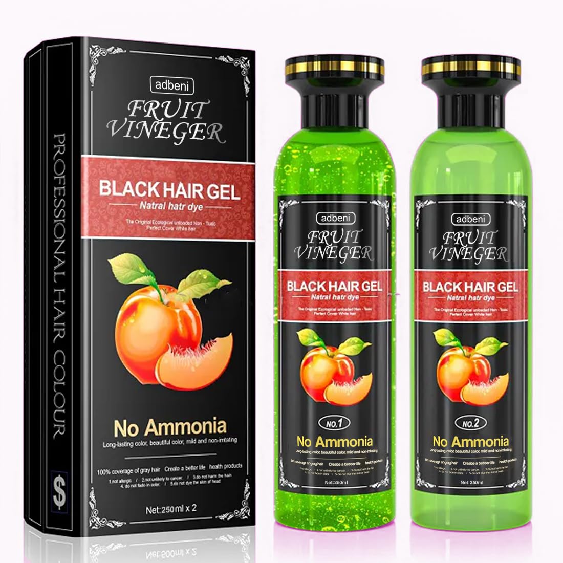 Adbeni Fruit Vineger Gel Hair Color, Black | Natural Hair Dye for Men & Women | No Ammonia & No Harsh PPD, Long-Lasting, Gentle on Scalp | 500ml Black