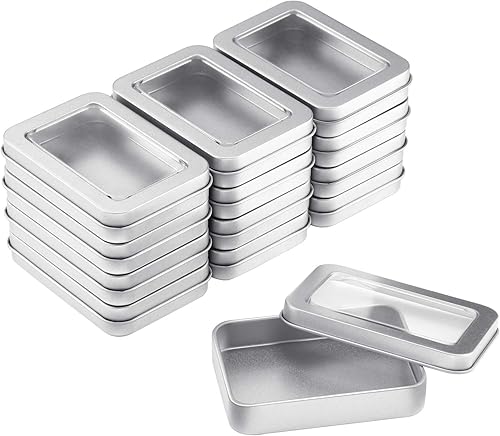 Caja de lata de metal con tapas, caja de latas de metal con tapa transparente, caja de latas de almacenamiento vacía, recipientes rectangulares con