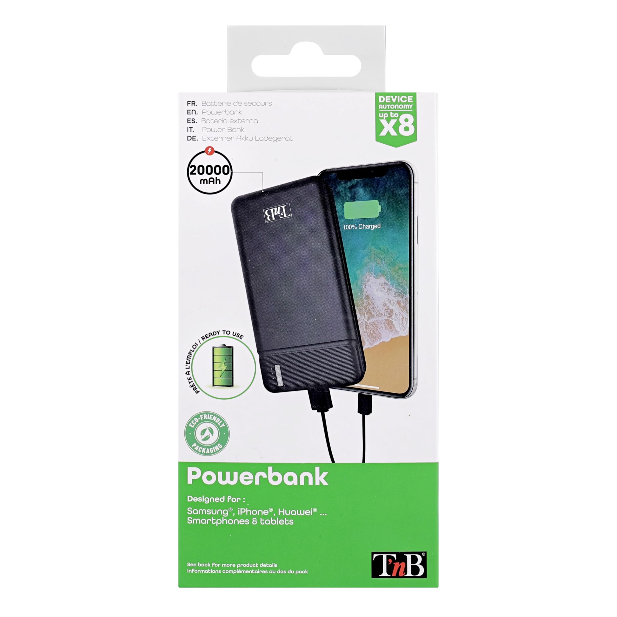 T'nB - Bateria zapasowa 2 USB 20 000 mAh 10W - Czarny