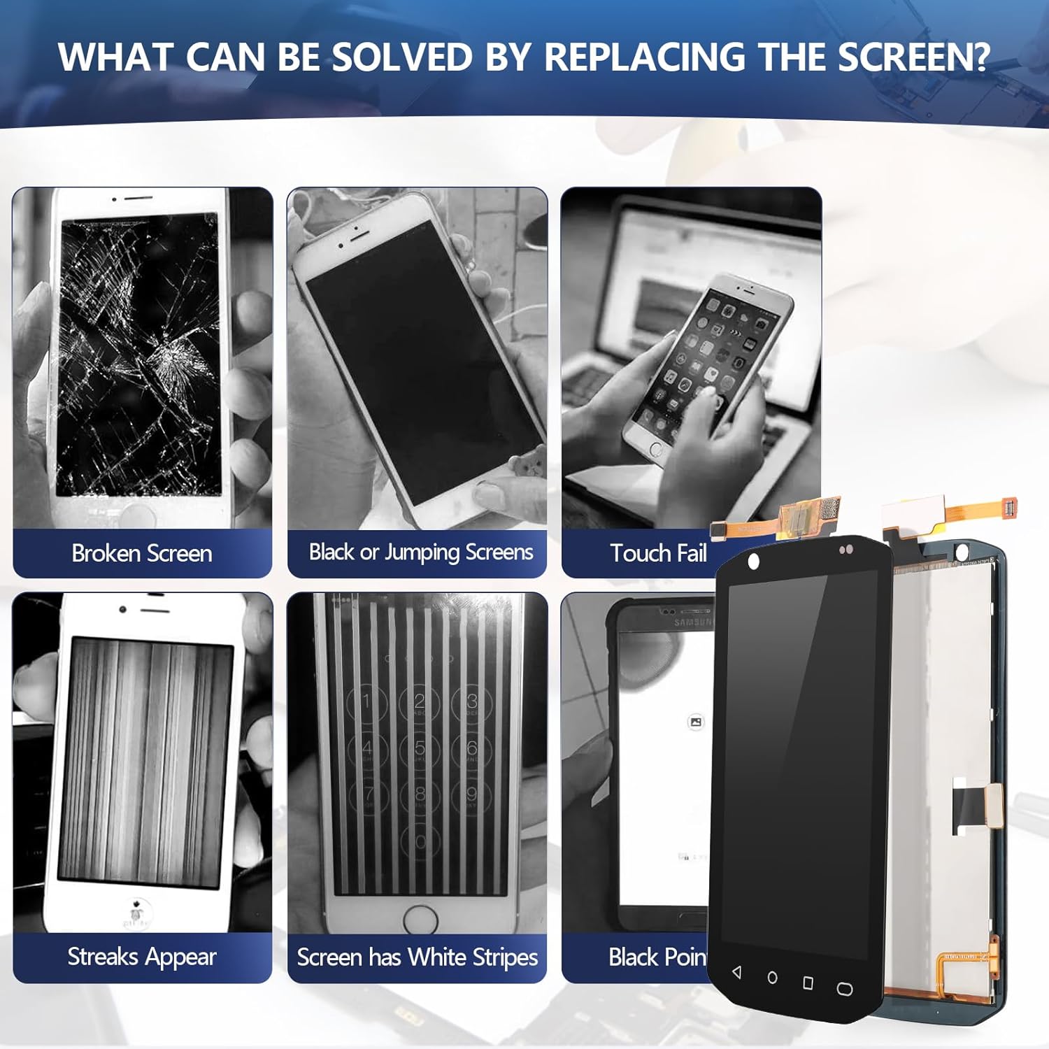 YWLRONG for Zebra TC70 Screen Replacement for Zebra TC70 TC72 TC75 TC77 LCD Display Touch Screen Digitizer Assembly Replacement with Tools?with Back Cover Adhesive?