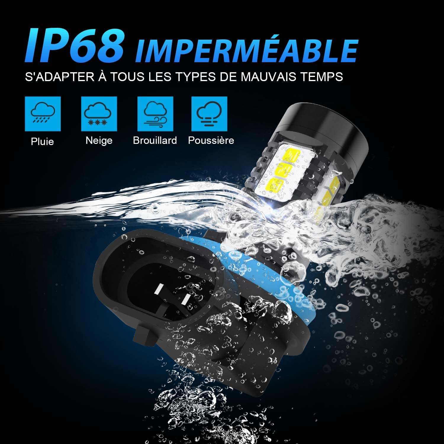 H8 H11 Ampoules Antibrouillard LED 6500K Blanc, Eclairage à 360 Degrés, Conception de Lentille Convexe, Puce LED Surround 4 Côtés, 1:1 Taille Remplace les Lampes Halogènes, 2 Pièces