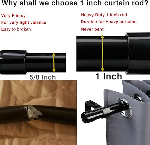 Miniatura 2 de Barras de cortina extralargas para ventanas de 28 a 144 pulgadas, barras de cortina resistentes de 1 pulgada con soportes ajustables, para