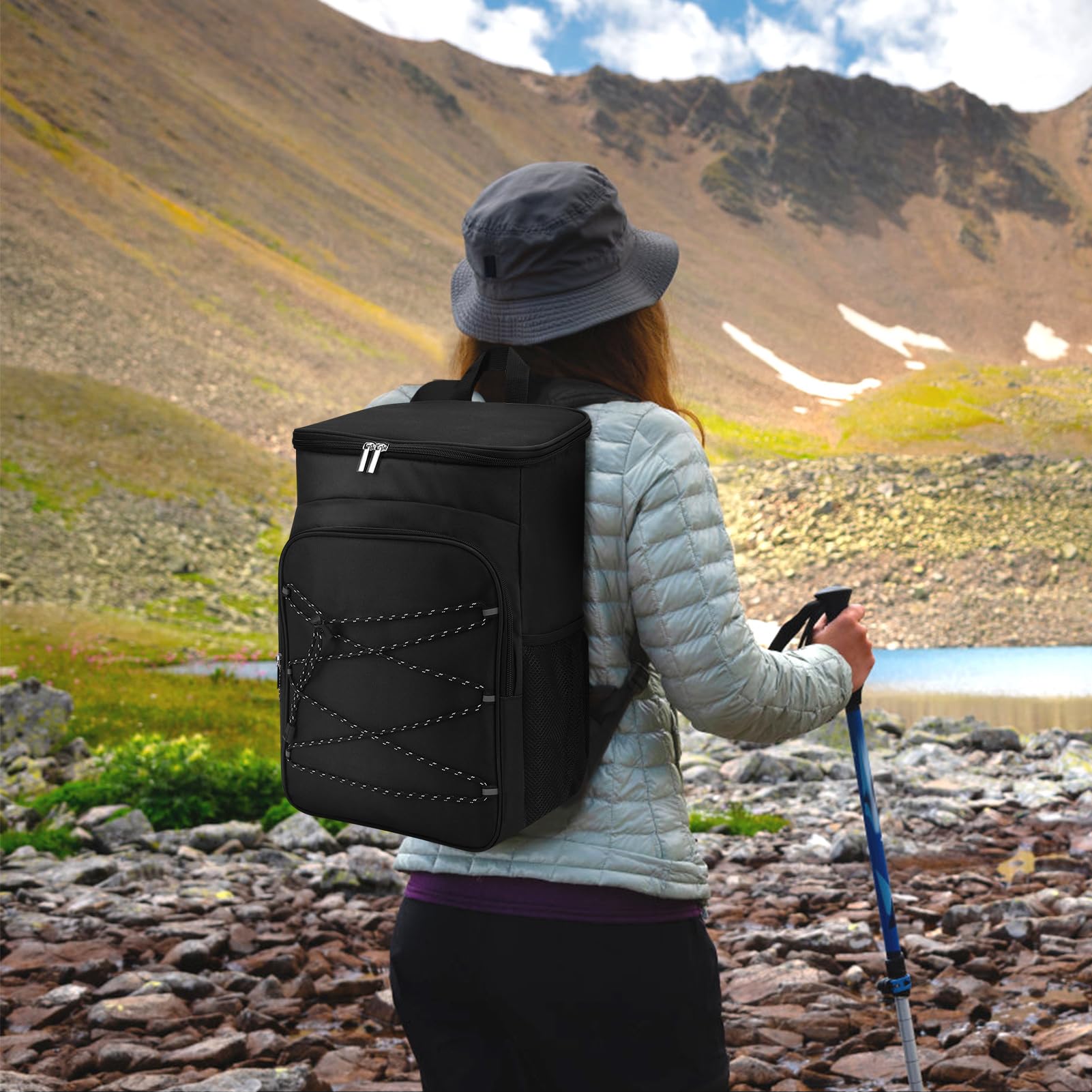 Isolierter Picknickrucksack Kühltasche 24L, Wasserdichter Camping Rucksack Kühlbox mit Seitentaschen für Outdoor, Strand, Reisen, Büro