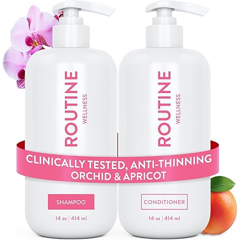 Routine Wellness Anti-Thinning Shampoo and Conditioner Set for Thinning Hair - Biotin DHT Blocker Women & Men - Color Safe Shampoo for Hair Loss & Healthier Hair - Orchid & Apricot (Pack of 2)