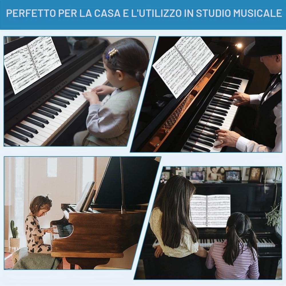 ADERTOS Raccoglitore Porta Spartiti Musicali, A4 Cartelle Portaspartiti, Porta Spartiti per Pianoforte, 50 Tasche/100 Pagine, con 2 Clip, per Spartiti, Pianoforte, Chitarra, Violino