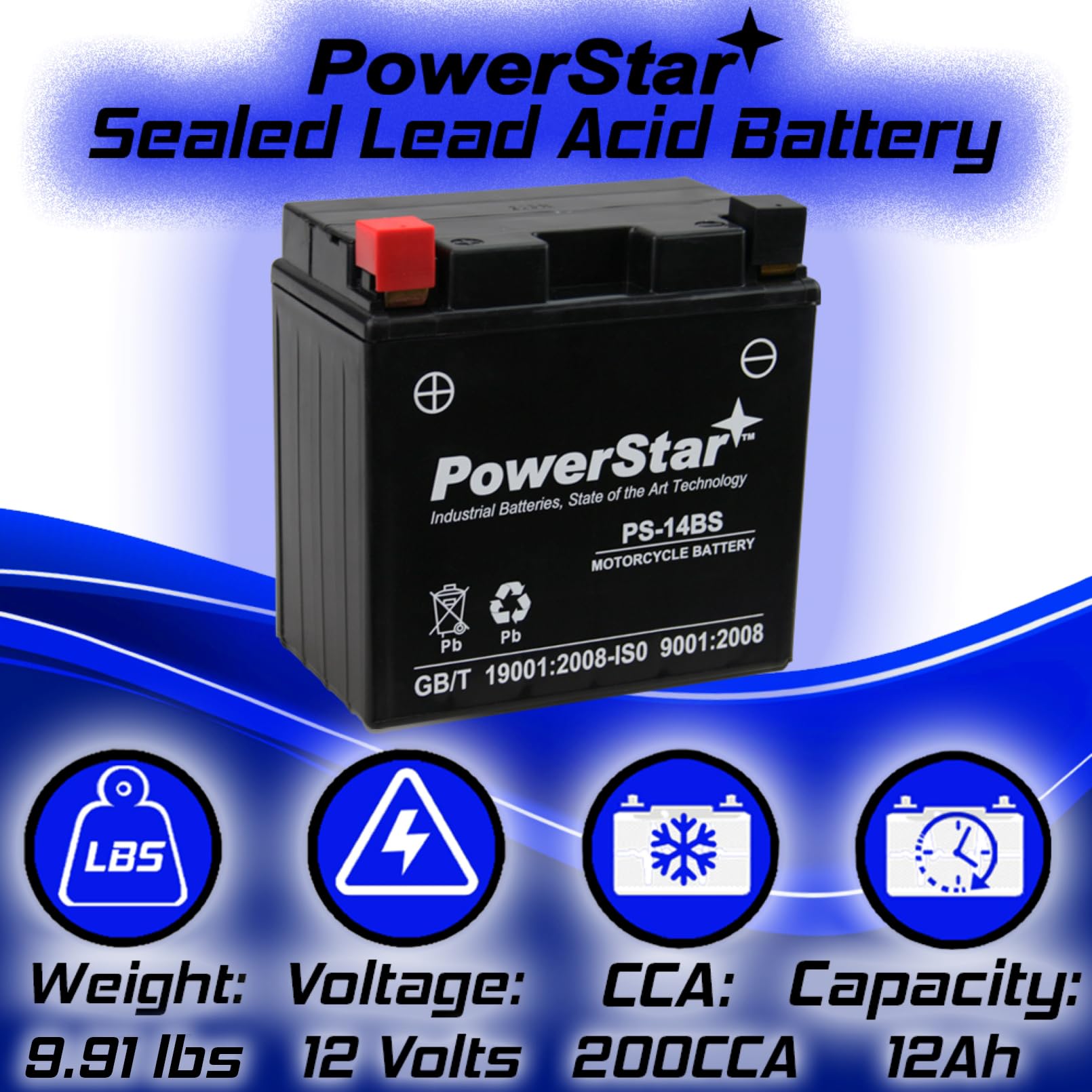 YTX14-BS AGM Battery For Honda Rancher 350 ATV - 12V 12AH Replacement Power Cell