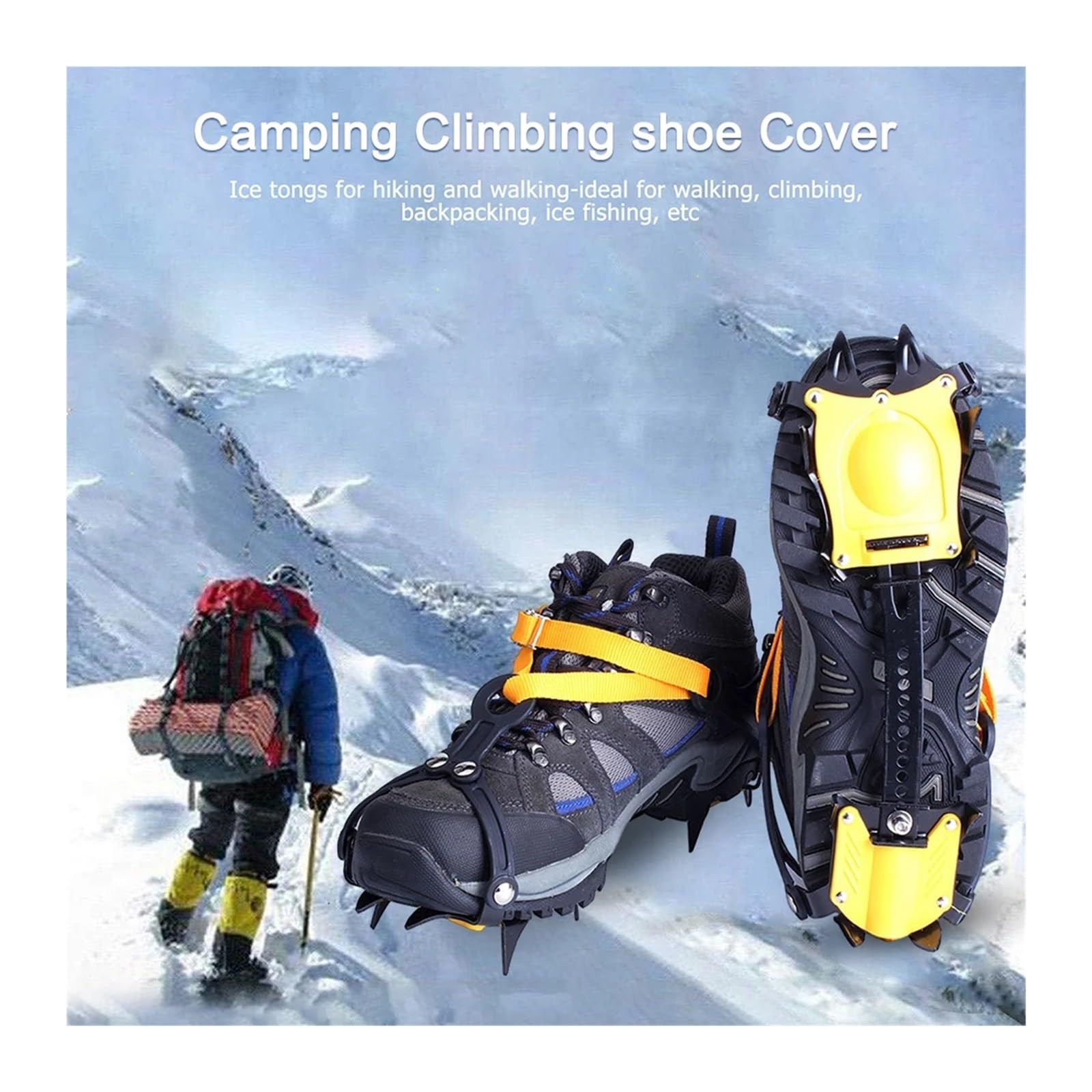 Crampons Neige 1 Paire de Crampons à Glace en Acier Inoxydable, 10 Dents, poignées à Neige réglables avec Sac de Transport for randonnée, Escalade, pêche, Jogging