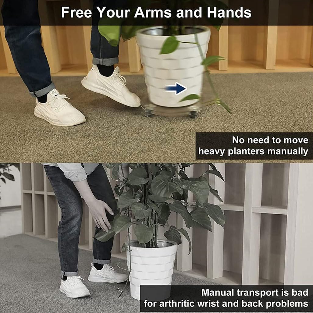 Clear Acrylic Plant Caddy With Lockable Wheels Heavy Duty, Transparent Round Plant Stand Pot Trolley With Casters Rolling Base, Planter Dolly for Flower Pot Mover Indoor Outdoor 9inch