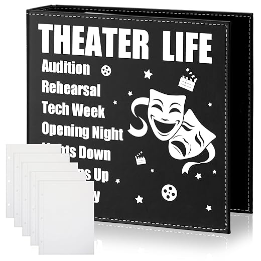 Theatre Life Playbill Binder with 40 Sheet Protectors 3 Ring Theater Program Holder PU Leather Broadway Playbill Binder Gifts for Writers Directors Actors Acting Lovers