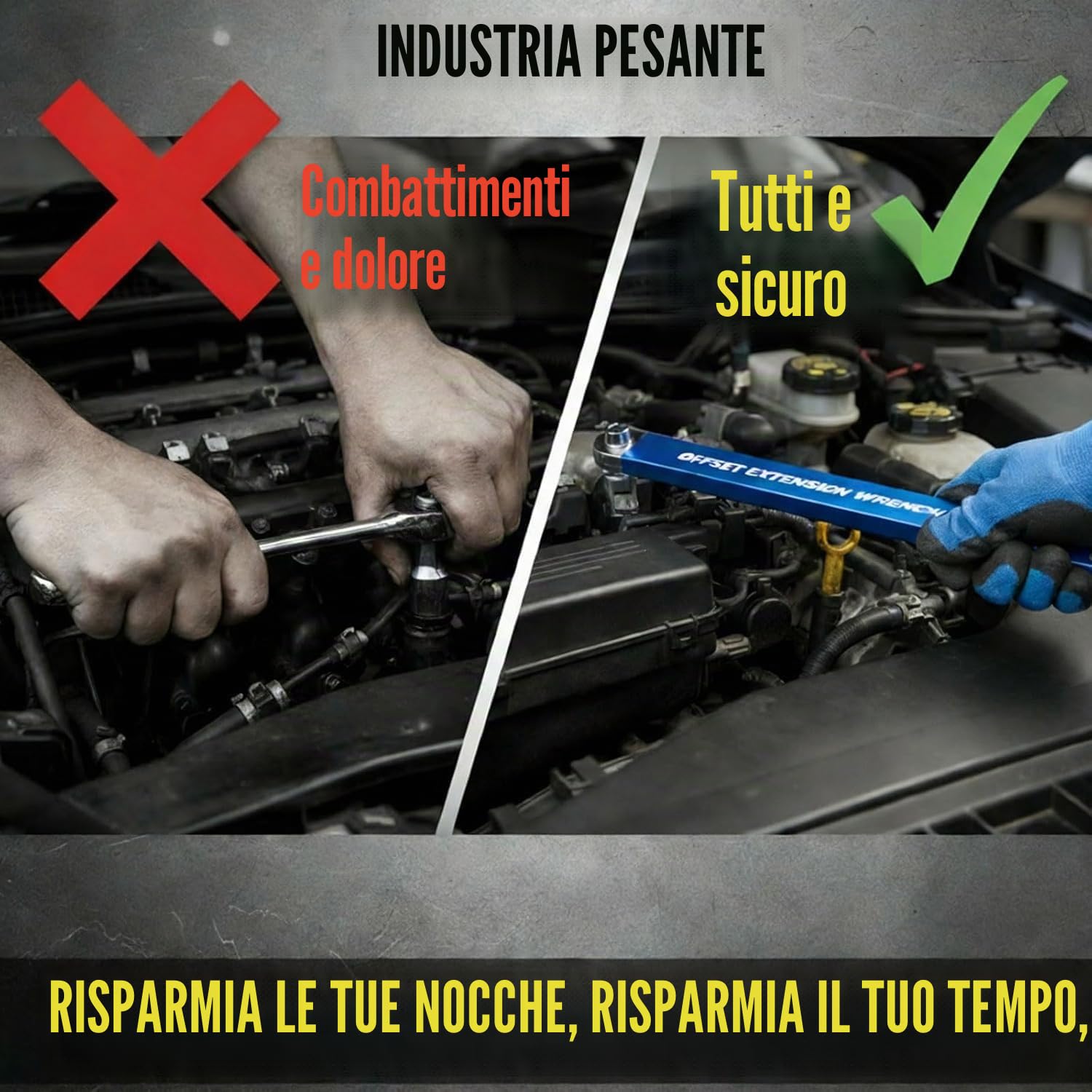 Chiave a Cricchetto con Prolunga Offset, 25/39cm Chiave a Cricchetto Offset, Set di Adattatori (1/2 pollici, 1/4 pollici, 3/8 pollici), ideale per spazi ristretti, riparazioni auto e progetti