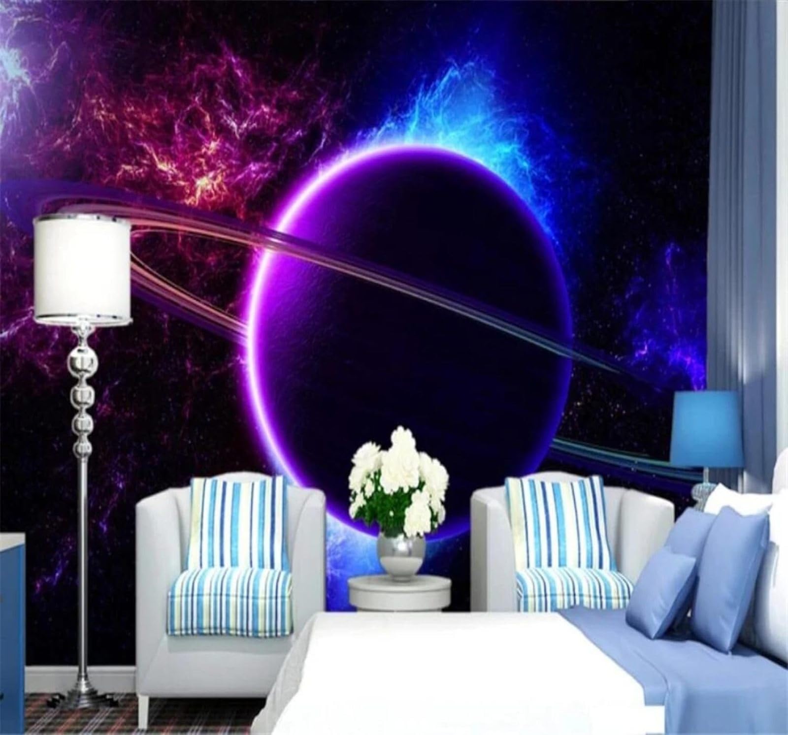 XLMING Beautiful Vibrant Universe Space Planet 3D Wallpaper Silky Texture Home Study Office Grey Dining Room Sofa Bedroom Living Room TV Backdrop-300cm×210cm
