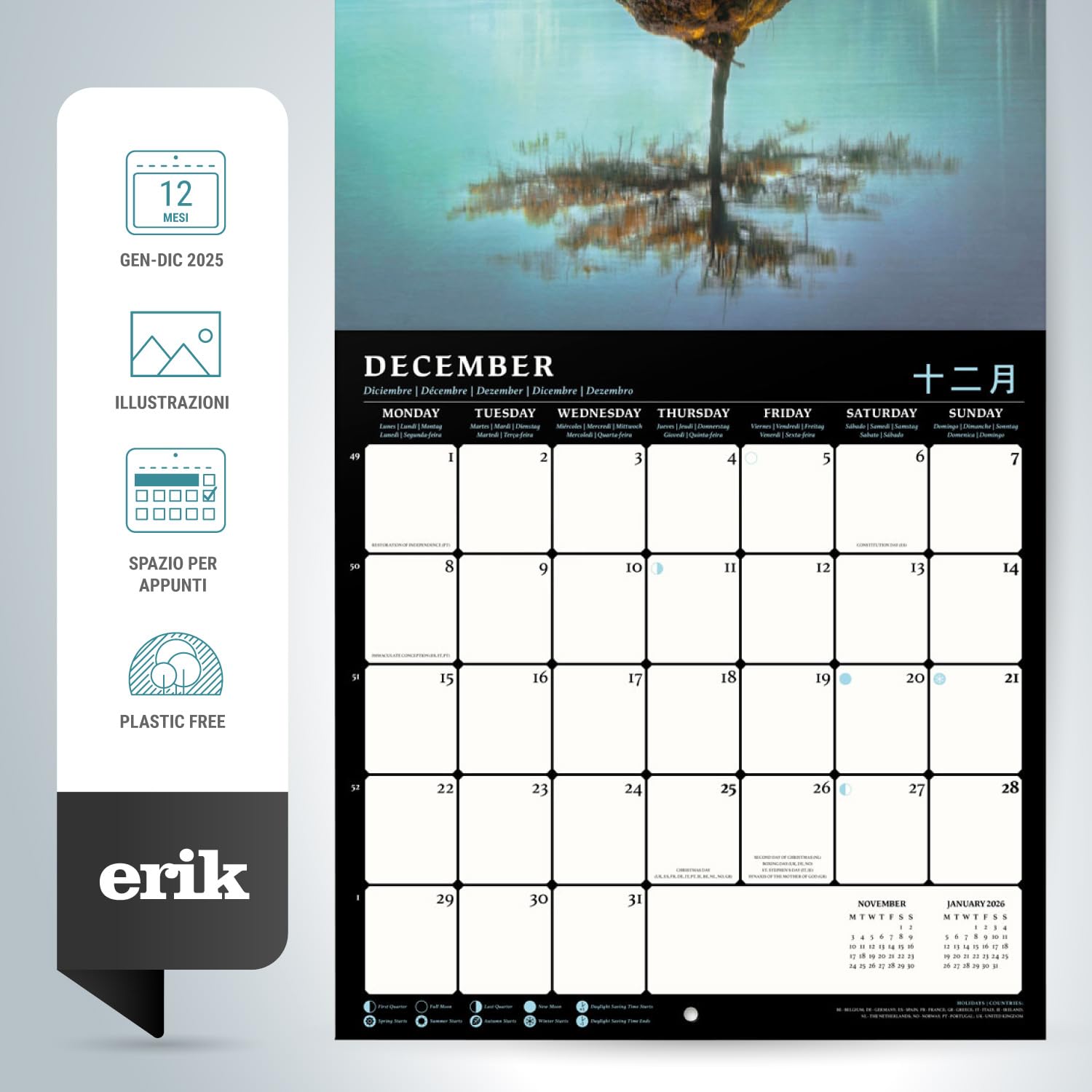 Calendario Da Parete 2025 Feng Shui Meditation - 30x30 Cm - Con Illustrazioni, Multilingue, Con Spazio Per Appunti - Foto 4