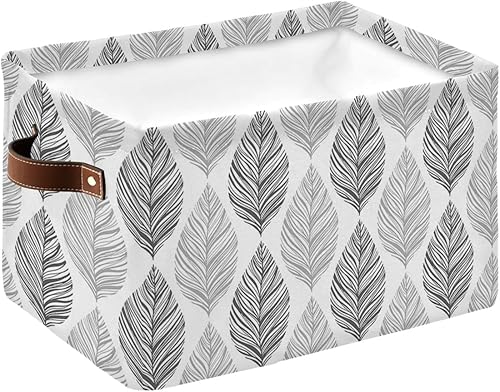 Miniatura 1 de Cesta de almacenamiento con textura de hojas grises para organizar estantes, cajas de almacenamiento plegables con asa, cesta de lona de hojas de