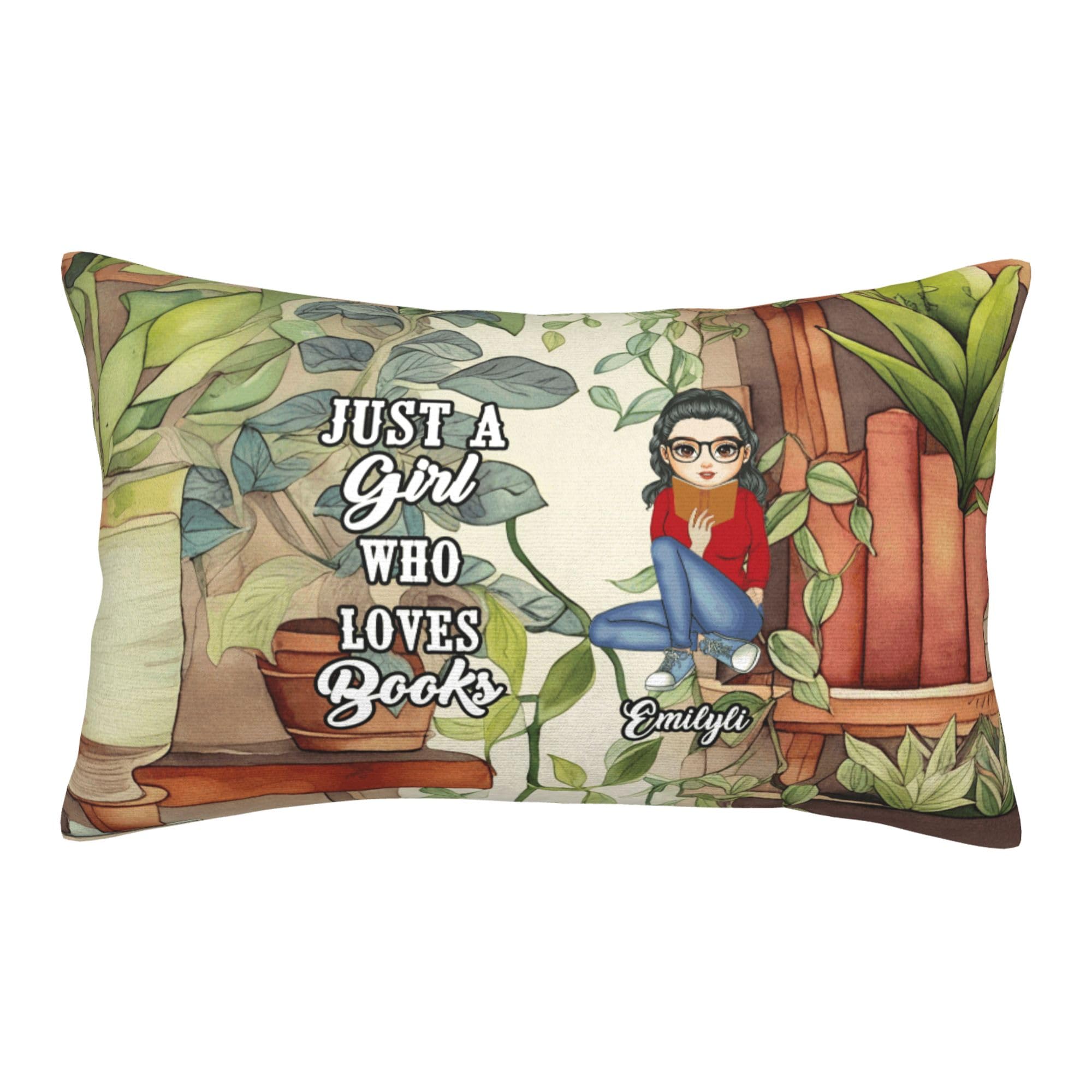 Hvnywmmg Personalized Just A Girl Who Loves Books Pillow Covers,Custom Name Cushion Cover Book Lovers Gifts Pillowcase Decorative Pillows for Couch Readers Bookworms Librarians Gift