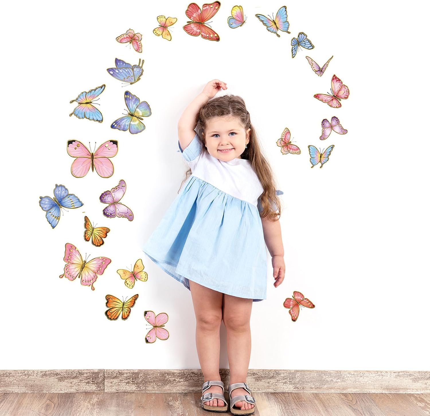 Watercolor Butterfly Wall Stickers 9 Sheets Self-Adhesive Wall Decals, Colorful Butterflies Decor for Bedroom Living Room Kids Room Nursery Peel and Stick Decorations (Colorful Butterfly)