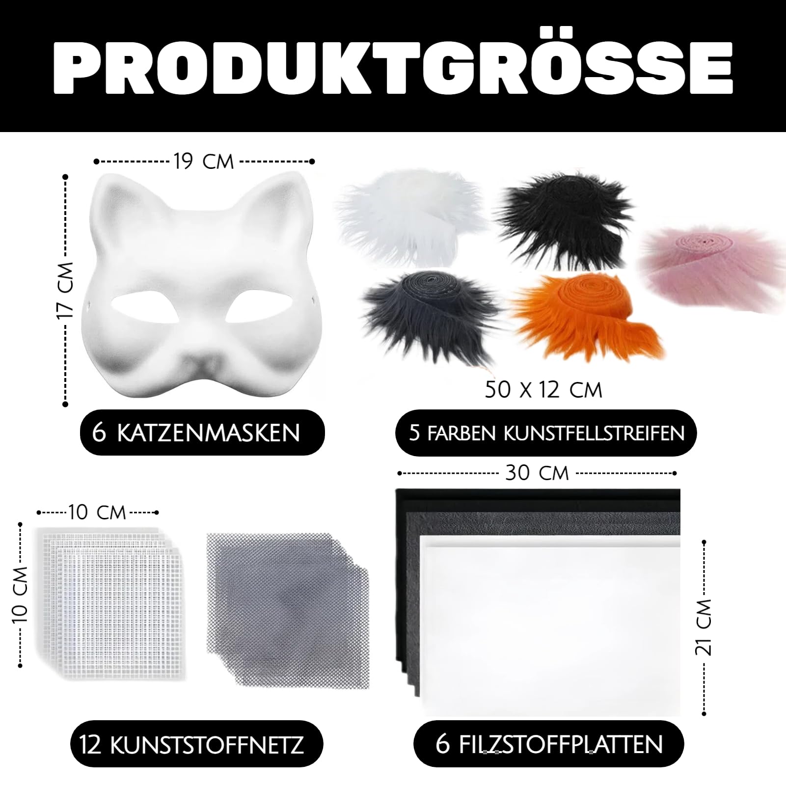 Therian Mask DIY Set 6 Maschere Therian di carta fai da te con pelliccia sintetica, rete per gli occhi e panno in feltro, mascherine vuote per il fai da te per Halloween, maschera, cosplay