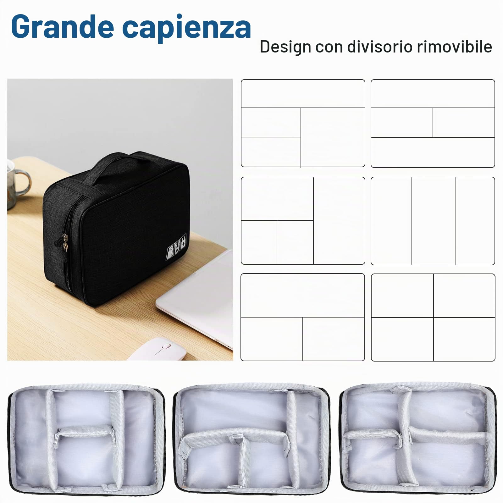 AiQInu Organizer Cavi Borsa da Viaggio Resistente All'acqua Portatile Porta Cavi per Caricatore, USB, Auricolare, Power Bank, Hard Disk, Scheda SD
