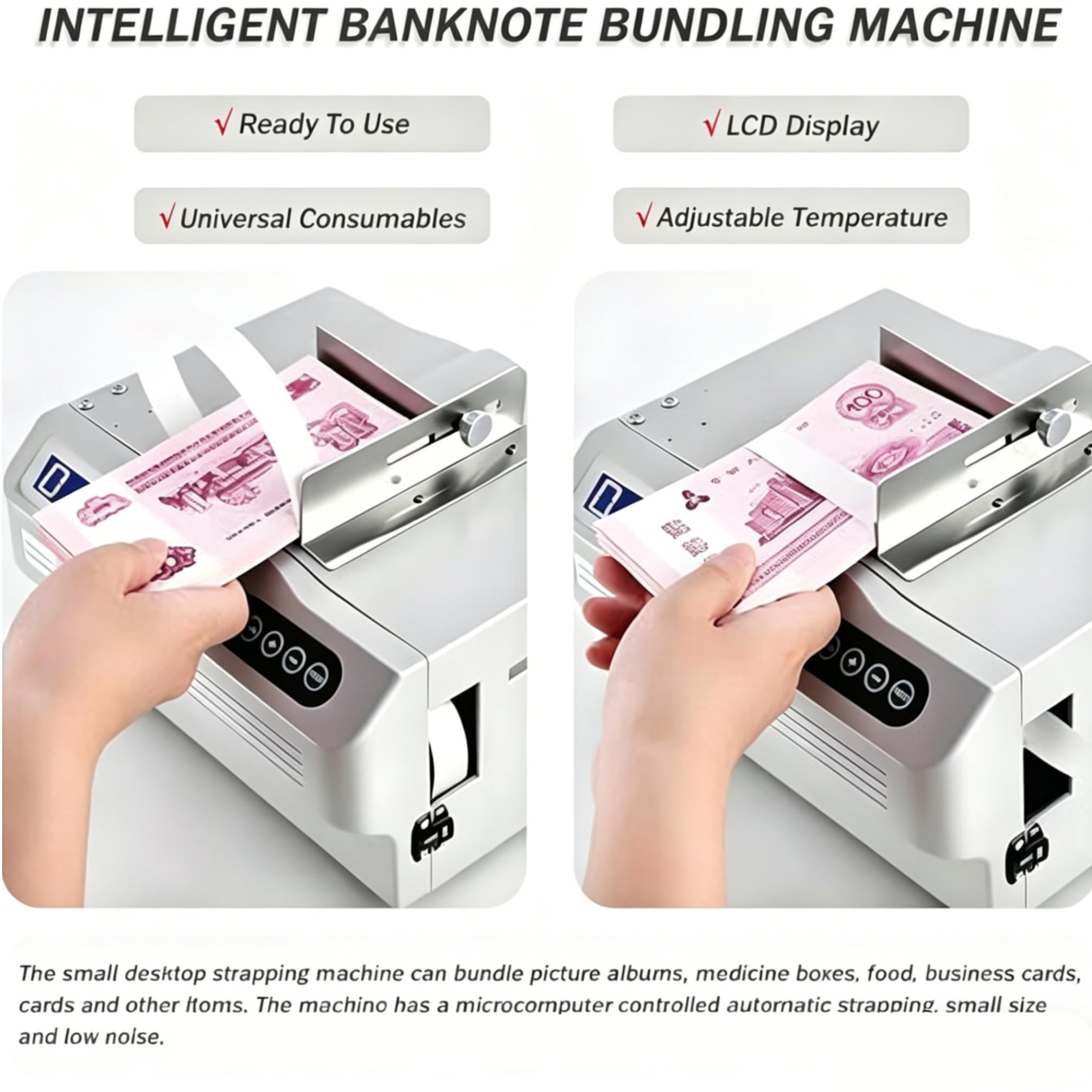 Bindownica walutowa do banknotów, urządzenie do wiązania taśm papierowych, wydajne i niezawodne rozwiązanie do mocowania dokumentów