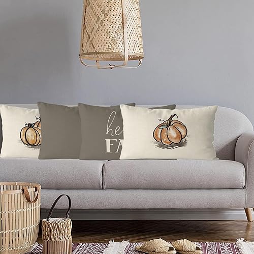 Miniatura 5 de GAGEC Juego de 4 fundas de almohada otoñales de 12 x 20 pulgadas, diseño de calabazas grises de cosecha otoñal, Hello Fall, decoración del hogar,