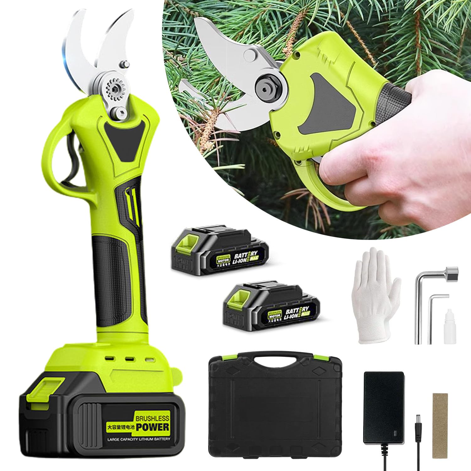 Tijeras De Podar Eléctricas Inalámbricas: 4 Velocidades Ajustables, Tijeras De Jardinería De 2'' De Diámetro De Corte, Podadora De Ramas con Motor Sin Escobillas con 2 Baterías Y Estuche
