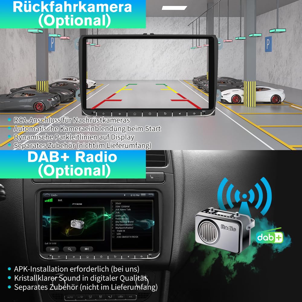 Junsun Radio für VW Golf Seat Skoda, 9'' Screen mit CarPlay Android Auto