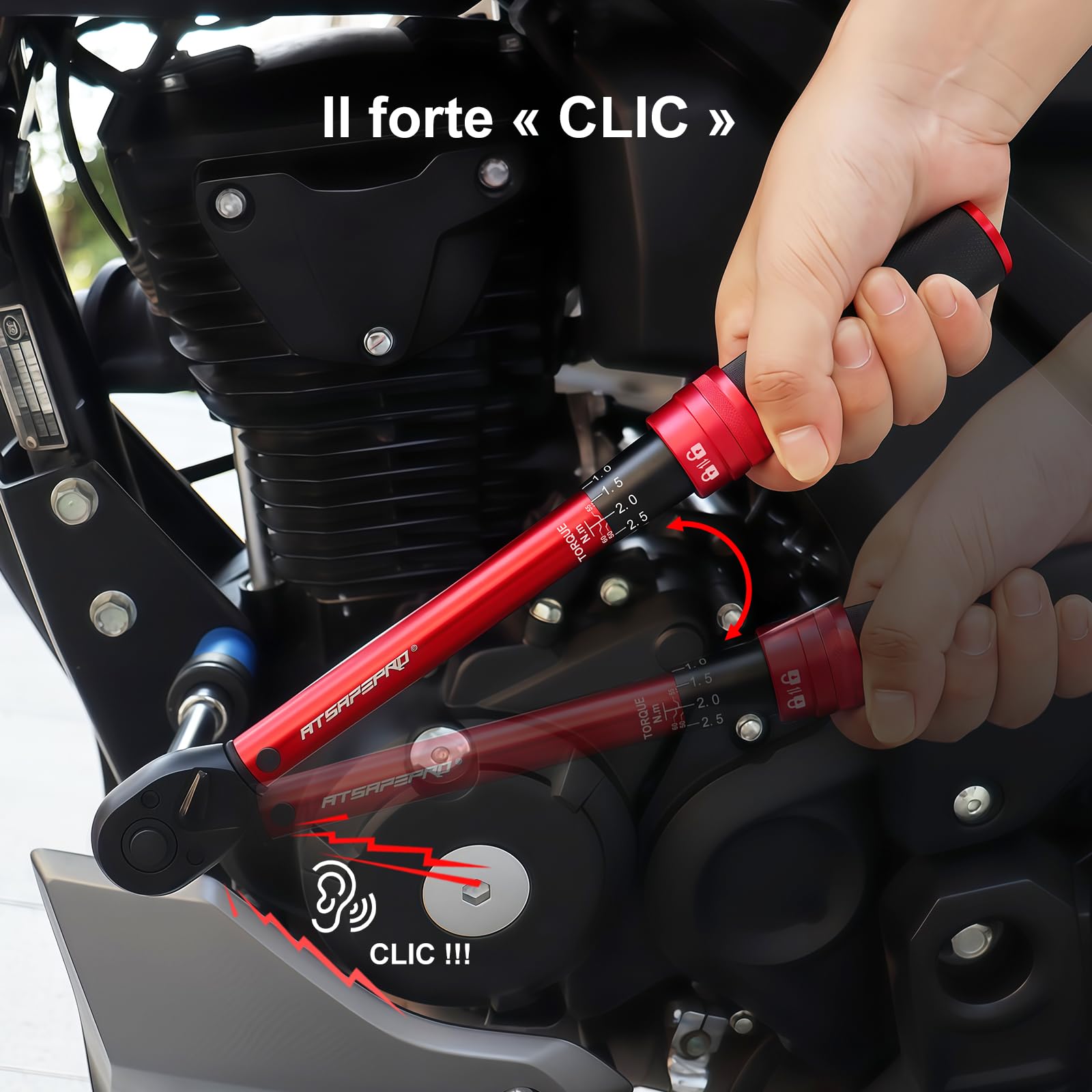 ATsafepro Chiave Dinamometrica 3/8",5-60 nm Chiave Dinamometrica con Adattatore 3/8" A 1/4"&1/2" E Prolunga da 15 cm,Precisione ±3%,Testina A Cricchetto Reversibile,per Auto,Bici,Moto