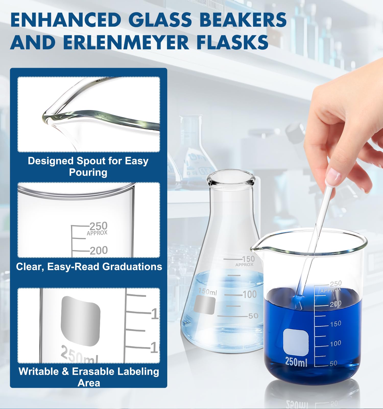 FOUR E'S SCIENTIFIC Glass Beaker Set, 19-Piece Labware Kit — Amazon image 3